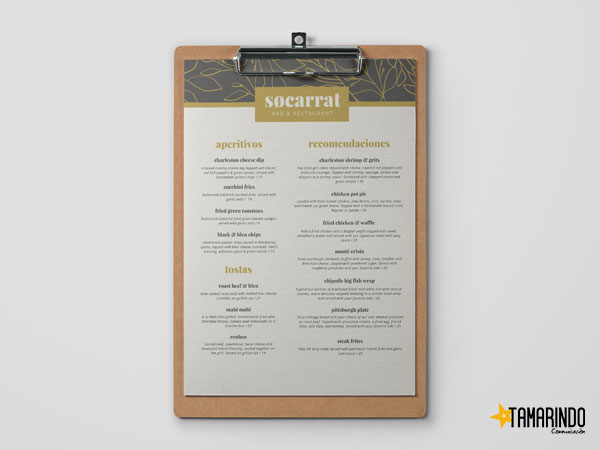 Cartas de restaurantes vintage